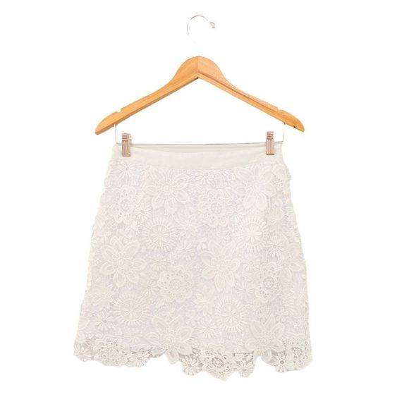 Topshop Tall Women's Sz 6 Boho Floral Print 3D Lace Mini White Skirt Clean Girl - Picture 6 of 7